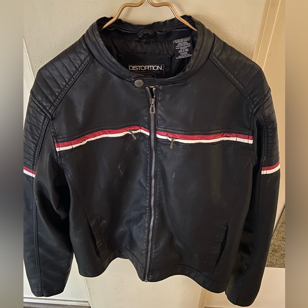 Distortion Faux Leather Jacket for Men Sz L (see photos 3 spots)